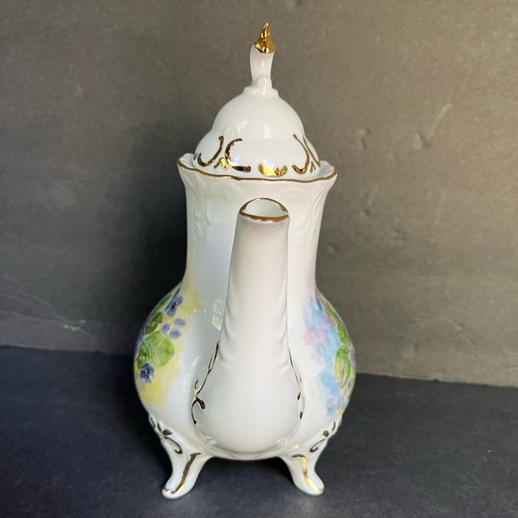 VTG Violet Tea Set Hand-painted Porcelain Teapot Creamer Sugar Bowl Victorian - Picture 4 of 16